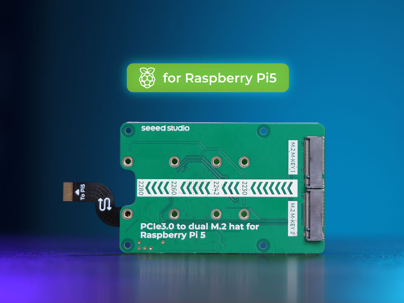 Pi 5 Case - PCIe3.0 Schakelaar naar dubbele M.2-hoed voor
