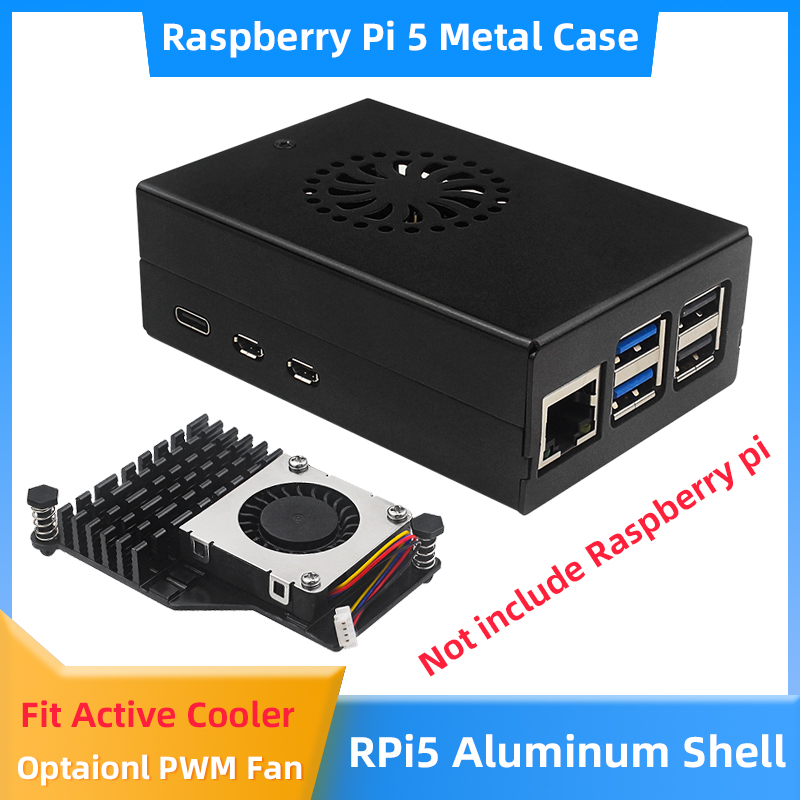 Pi Power Supply - Raspberry Pi 5 aluminium behuizing, zwarte