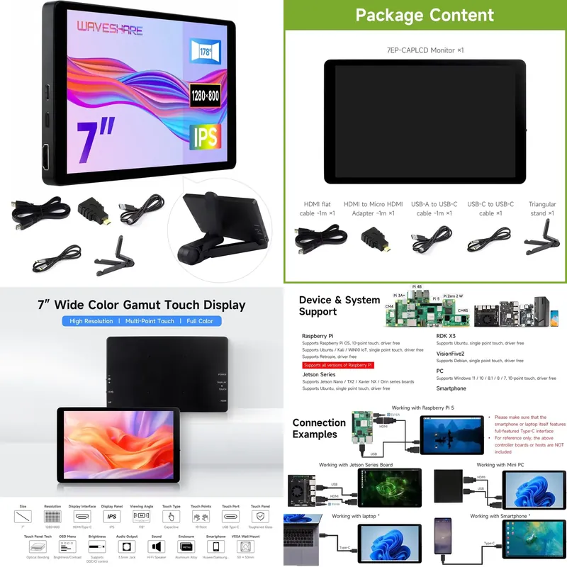 Pi Display - voor Aismartlink Waveshare 7 Inch 1280x800