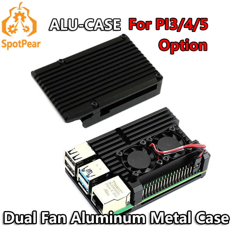 Pi 4 Case - Aluminium metalen behuizing met dubbele ventilator